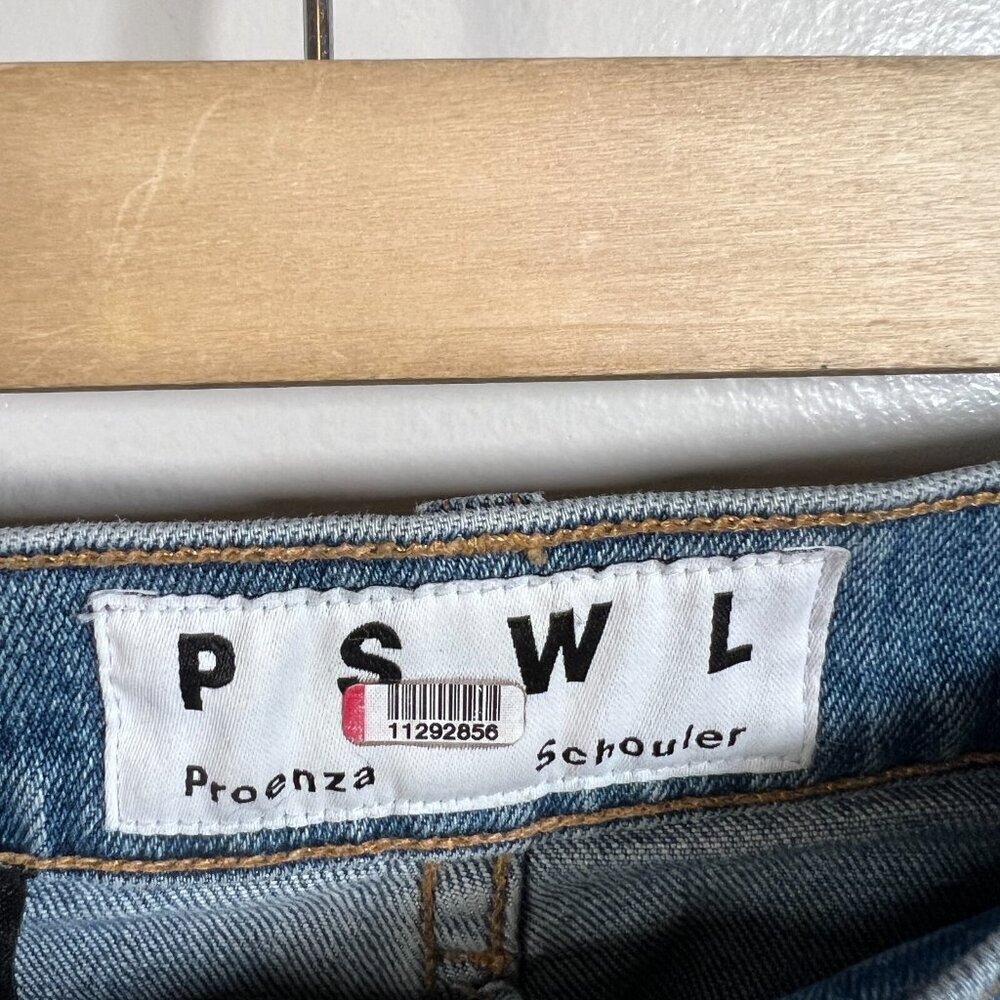 Proenza Schouler High Rise Flare Jeans Size 28 Two Tone Cropped Blue Denim - Picture 4 of 12